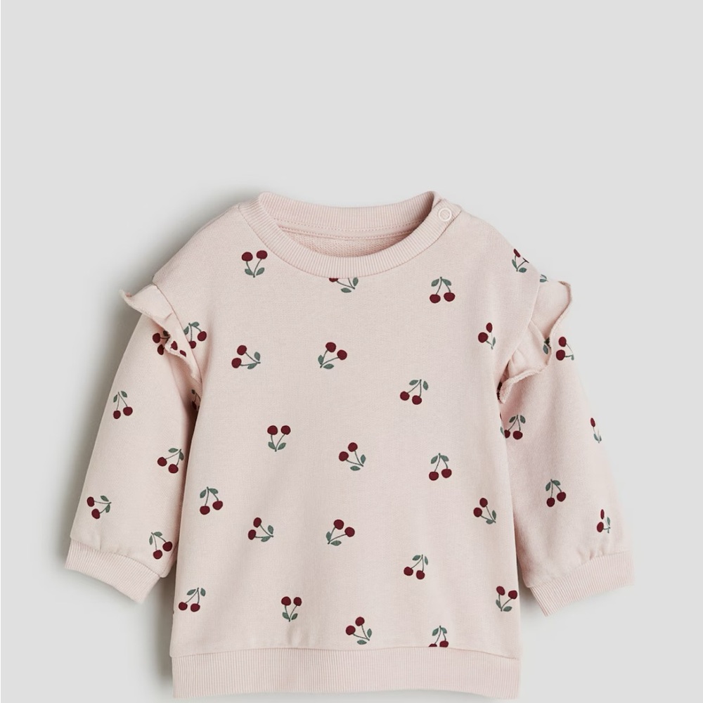 H&M 2 piece Pink Sweatshir & pants with Cherry Print